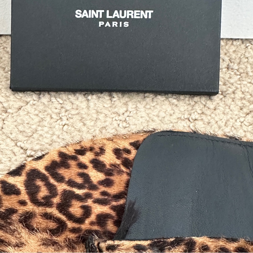 YSL Saint Laurent Spot Leopard Print Calf Hair Cassandra Gold Sandals Sz 37.5 - Picture 6 of 6